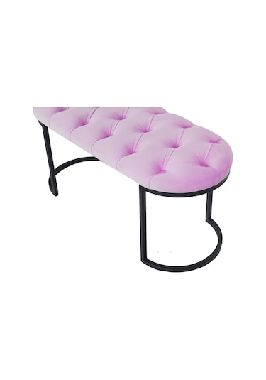 Elısse Black Puf - Metal Ayaklı Kapitoneli Model Puf, Pembe Bench