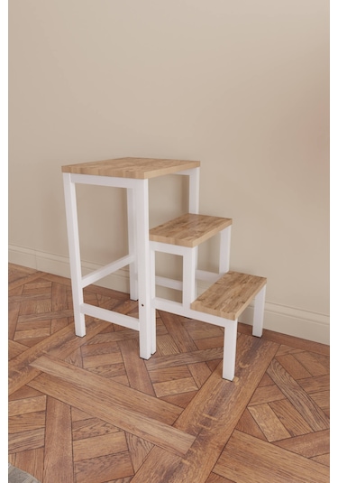 Hidden Folding Çok Amaçlı Katlanır Merdiven Çiçeklik Sehpa Beyaz