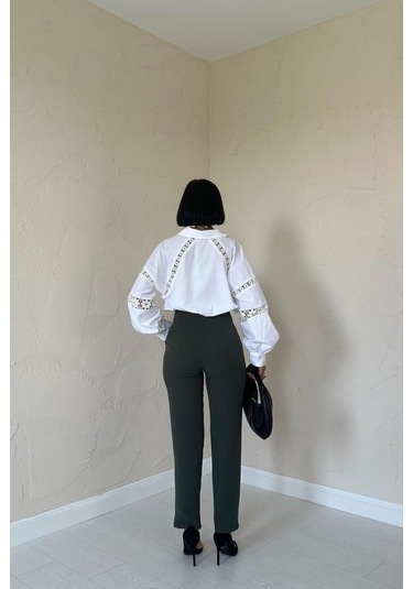 Modasize Haki Pensli Ve Dar Paça Pantolon Haki