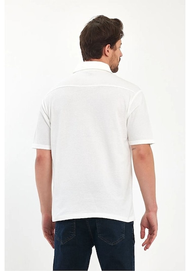 Erkek Önü Düğmeli Rahat Kalıp Nefes Alabilen %100 Pamuk Gömlek Ekru