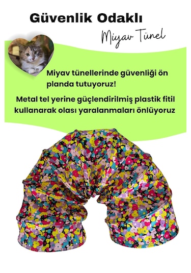 Miyav Kalp Desenli Katlanabilir Uzun Kedi Tüneli 125 CM