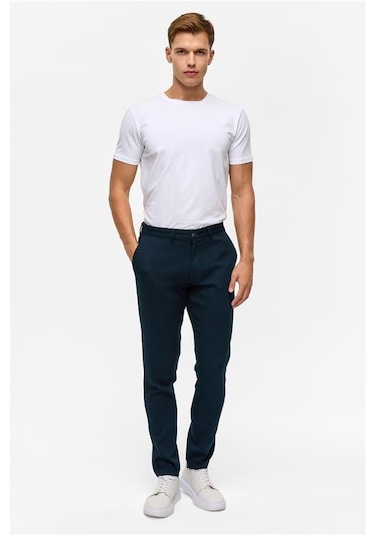 Süvari Lacivert Slim Armürlü Pantolon Lacivert