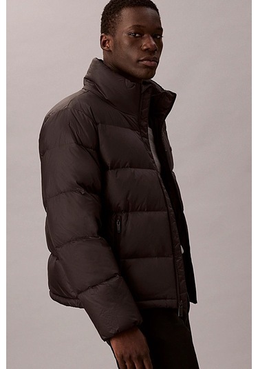 Erkek Regular Fit Dik Yaka Aplike Logolu Şişme Mont - Siyah Black