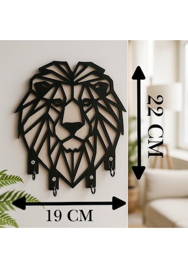 Aslan Figürlü Duvar Tipi Dekoratif Anahtarlık Askılığı Siyah - Beyaz