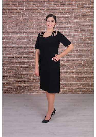 Nidya Moda Büyük Beden Siyah Abiye Elbise-4155S Kadın Siyah