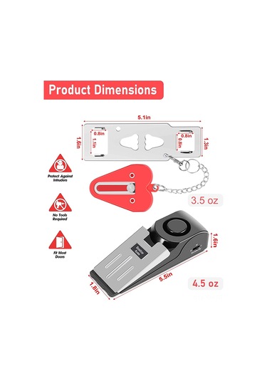 Ximistore9 Seyahat İçin 120db Alarmlı Kapı Durdurucu, 3 Hassasiyet Seviyesi, Abs+paslanmaz Çelik, Ce&rosh Onaylı Ev Güvenlik Seti