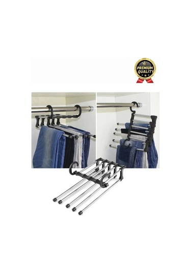 Çok Fonksiyonlu Organizer Katlanabilir Kumaş Kot Eşarp Hareketli Dolap İçi Pantolon Askılığı 5 In 1 Çok Renkli