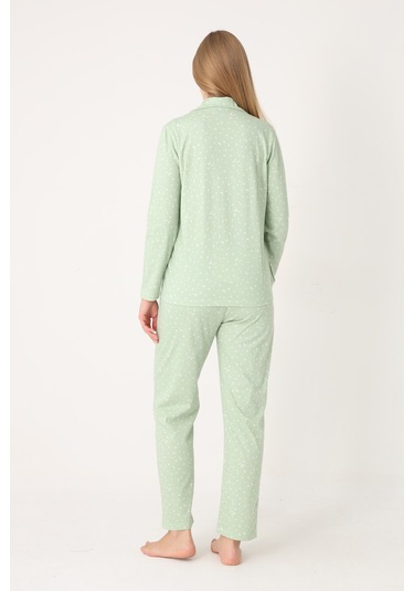 Nbb Kadın Yeşil Moon And Stars Önden Düğmeli Pijama Takım YESIL