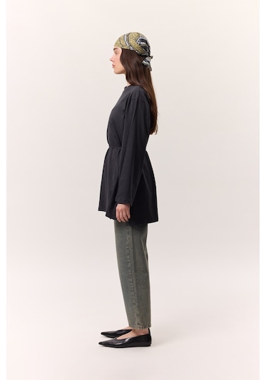 Bağlama Detaylı Oversıze Tshırt Antrasit Antrasit