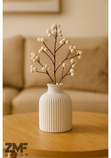 Dekoratif Minimal Pampas Vazo 10 Cm Beyaz