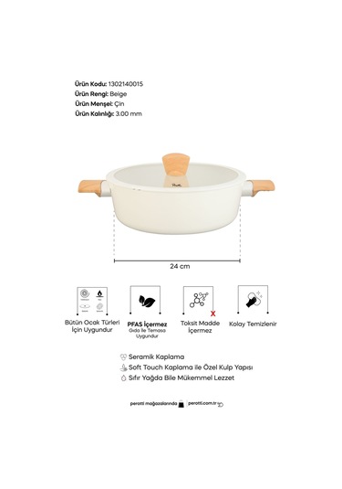 Danish Cook Beige İndüksiyon Tabanlı Karnıyarık Tencere 24 Cm Bej Bej