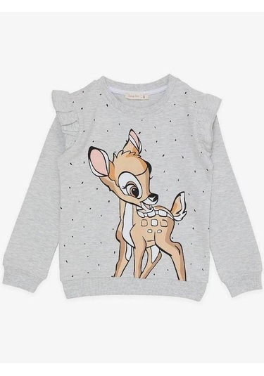 Kız Çocuk Pamuklu Ceylan Baskılı Eşofman Takım-15206 Gri