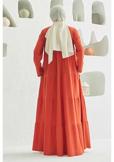 6400-ancelina Büzgülü Elbise Kiremit