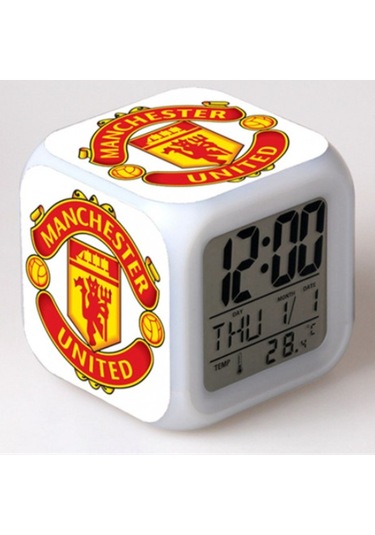 7 Renkli Led Kare Dijital Saat - Beyaz, Alarmlı, 7 Renk Değişimi, 12/24 Saat Formatı, Kaliteli Noel Hediyesi