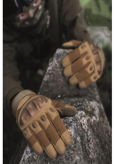 Single Sword Eklem Koruyucu Tam Parmak Motorcu Ve Bisiklet Eldiveni L-bej