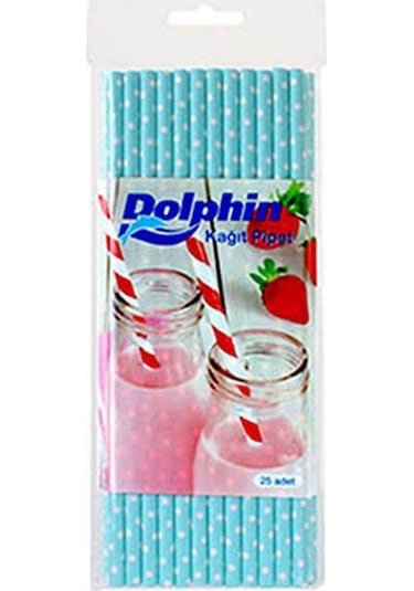 Kağıt Pipet Mavi Puantiyeli 25"li