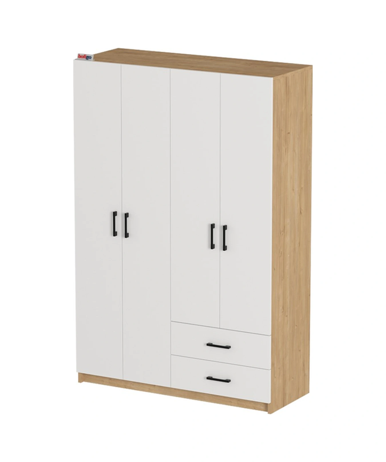 4 Kapaklı 2 Çekmeceli 5 Raflı Gardırop Elbise Dolabı 4 Kapaklı Gardırop Smyrna Safir Meşe Beyaz Safir Meşe