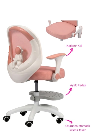 Drift Luna Çocuk Çalışma Sandalyesi Ayak Pedallı Pembe