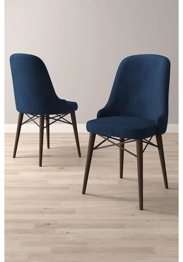 Nova Serisi, 4 Adet Lacivert Mutfak Sandalyesi, Ceviz Gürgen Ayak, 1. Sınıf Babyface Kumaş