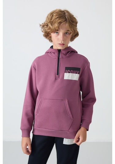 Tommy Life Soft Vişne-lacivert Pamuklu Kalın İçi Tüylü Yumuşak Dokulu Standart Fit Baskılı Erkek Çocuk Eşofman Kırmızı - Lacivert