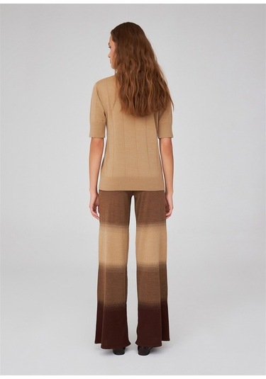 Peraluna Balıkçı Yaka Kısa Kollu Basic Kadın Triko Bluz Camel-Camel