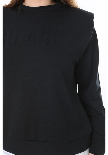 Kadın Büyük Beden Siyah Omuz Detaylı Ön Baskılı Sweatshirt 65n38050-siyah Siyah