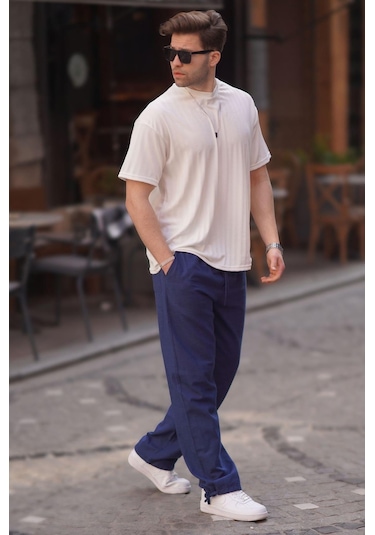 Madmext Paça Detaylı Rahat Kesim Erkek Lacivert Pantolon 6532-lacivert Lacivert