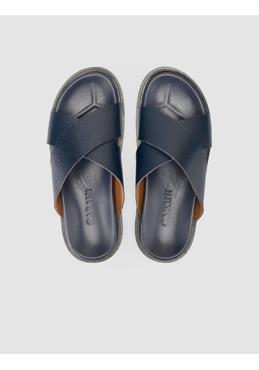 %100 Hakiki Deri Lacivert Erkek Terlik Lacivert