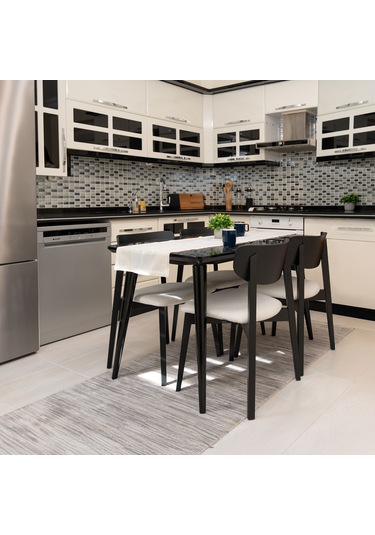 Opus Siyah Ahşap 6'lı Mutfak Salon Yemek Odası Sandalyesi