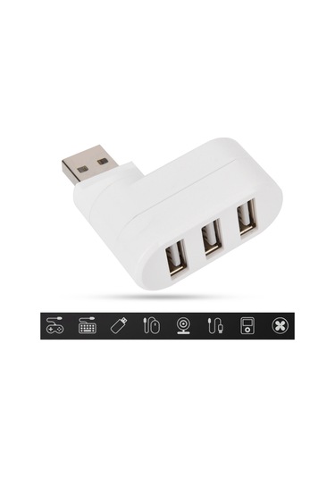 Yaozixa 3 Port Usb 2.0 Mini Hub Dönen Tasarım, Geri Uyumlu, Slim Ve Kompakt Beyaz