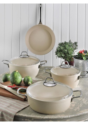 Pierre Cardin 7 Parça Graniks Granit Tencere Tava Seti Krem Metal