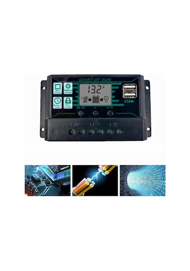 Mufunye 100a Siyah Güneş Kontrol Cihazı Mppt/pwm Otomatik Şarj, Lcd Ekran, İki Usb, Tam Koruma Özellikleri, 12/24v Uyumlu