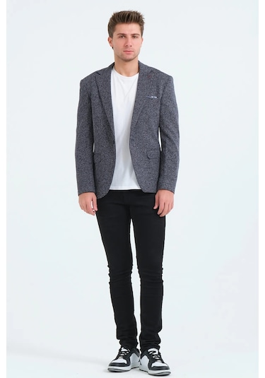 Bonesti Erkek Slim Fit Blazer Ceket Lacivert Beyaz Beyaz - Lacivert
