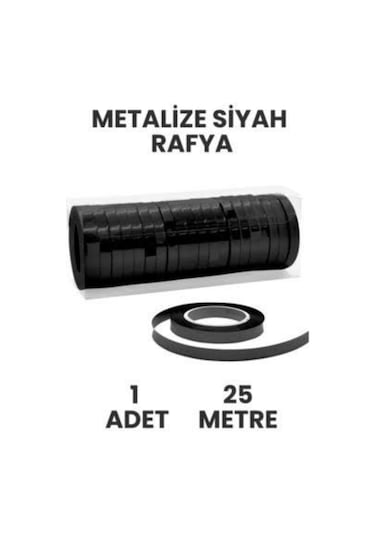 Metalize Parlak Rafya 25 Metre Siyah Balon Bağlama İpi
