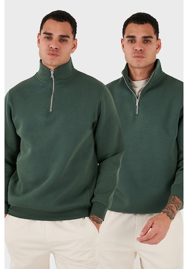 Buratti Pamuklu Regular Fit Dik Yaka 2'Li Paket Erkek Sweat 59052592S2 Nefti-Nefti