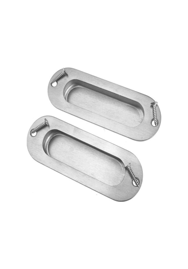 2 Parçalı Gömme Kapı Kolu, Gömme Oval Çekme Kolu, Sürgülü Kapı Dolap Çekmecesi İçin Saten Fırçalanmış Paslanmaz Çelik Gizli Kol - Gümüş