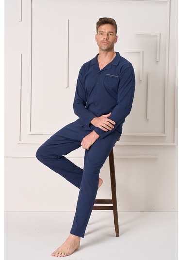 Erkek Penye Uzun Kol Pijama Takımı 2157 Laci03 Lacivert03