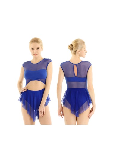 Mavi Kadın Lirik Modern Bale Dans Elbise Asimetrik Şeffaf Örgü Tutu Etekli Leotard Mavi Mavi Kadın Lirik Modern Bale Dans Elbise Asimetrik Şeffaf Örgü Tutu Etekli Leotard Mavi