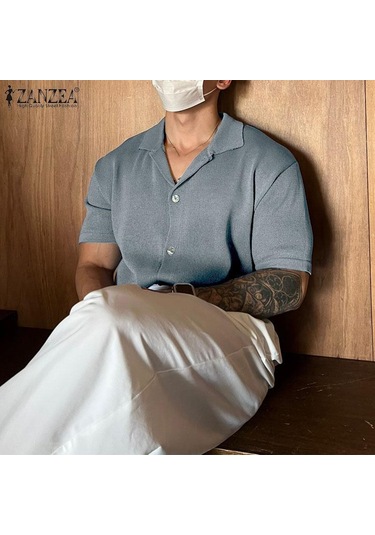 İncerun Erkek Günlük Giyim Düz Renk Örme Kısa Kollu Gömlek Yeşil