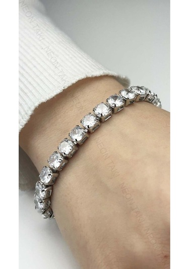 Bileklik 38, Su Yolu, Zirkon Taşlı, Zincir Bileklik, Gümüş Renk Gümüş