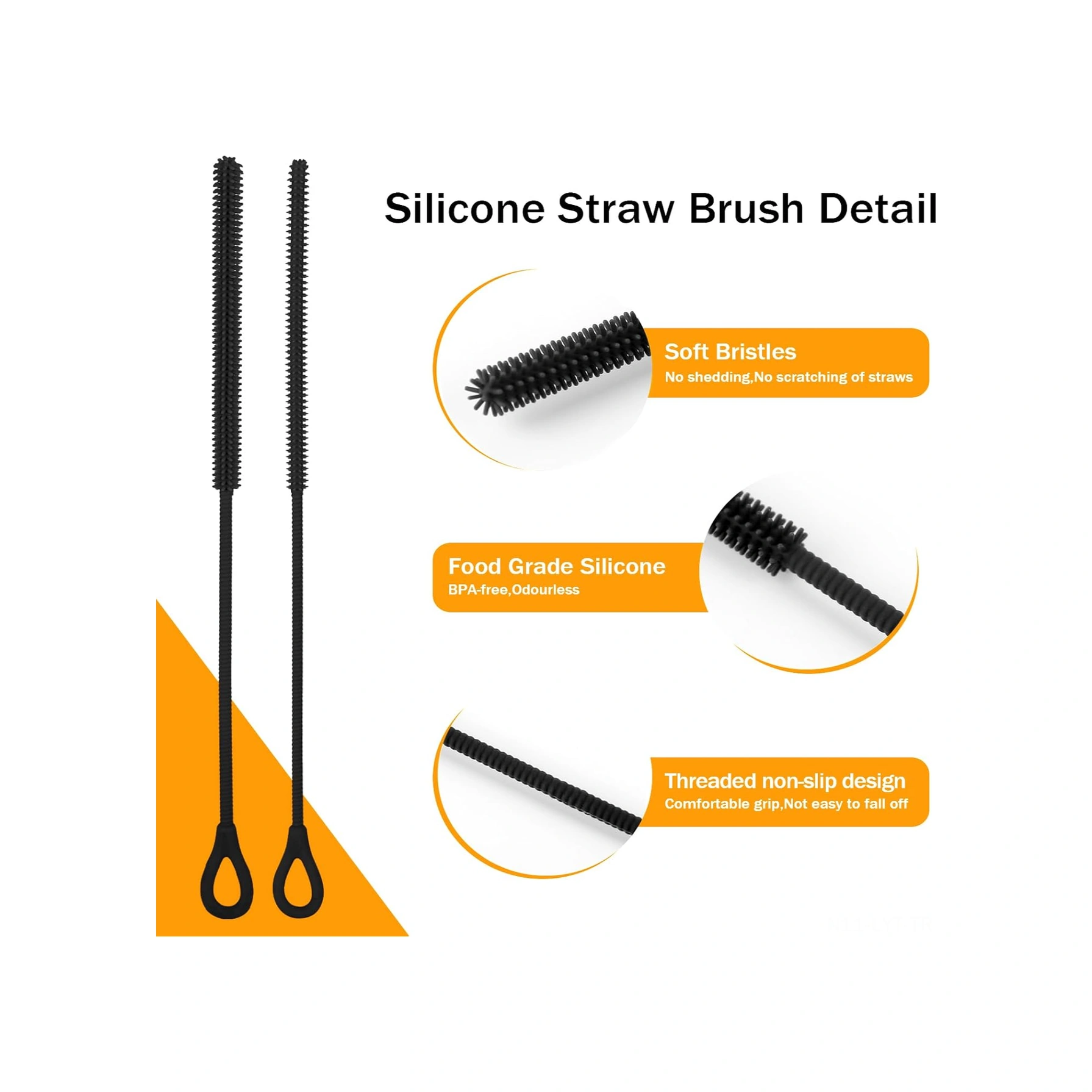 Youtek 2 Adet 25cm Silikon Pipet Temizleme Fırçası - Esnek Çelik Çekirdekli, Yeniden Kullanılabilir, Uzun Saplı Yumuşak Tüylü, Cam Pipetler Ve Karıştırma Bardakları İçin 6mm+9mm Siyah