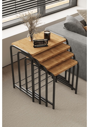 Defne 4' Lü Zigon Sehpa Siyah Ayak Atlantik Çam 18 Mm Mdf Siyah - Atlantik Çam