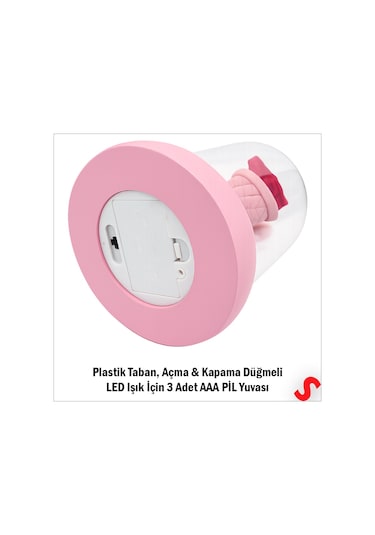 Solmayan Güllü Ayıcıklı Led Işıklı Cam Fanus - Pembe