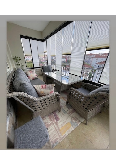 Sercangarden Rattan Bahçe Takımı Oturma Grubu 3'lü - 7 Kişilik Bej