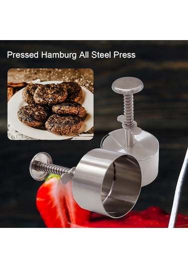 Yaylı Düğmeli Ayarlanabilir Burger Presi Hamburger Köfte Makinesi, Paslanmaz Çelik Yapışmaz Dolgulu Hamburger Presi Makinesi 10 Cm