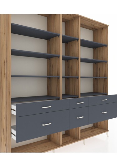 Hyperion Dolap 12 Raflı 6 Çekmeceli 220x44x243 Çam-antrasit/antrasit Antrasıt/antrasıt