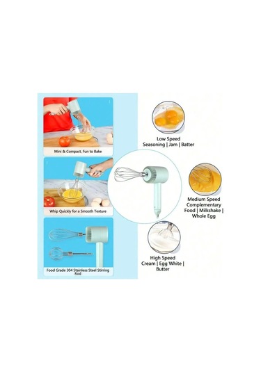 Jialan Usb Şarj Edilebilir Mını Ev Akülü Elektrikli El Mikseri, Yeşil