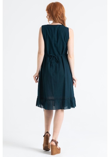 Kolsuz Vual Candan Yırtmaçlı Midi Boy Elbise Petrol Ptrl-petrol