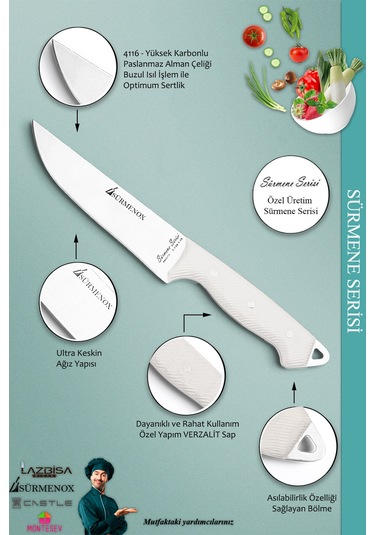 Sürmene Serisi Mutfak Bıçak Seti Et Ekmek Sebze Salata Fileto Bıçağı 6 Lı Set Beyaz Mft-028 Beyaz