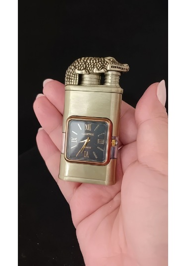 Timsah Başlıklı Antik Gold Saatli Çakmak Çok Renkli